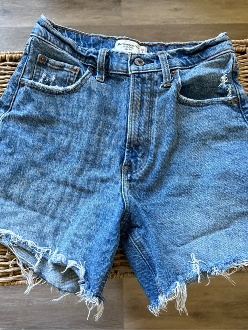 Abercrombie & Fitch Women's Light Blue Distressed Denim Shorts